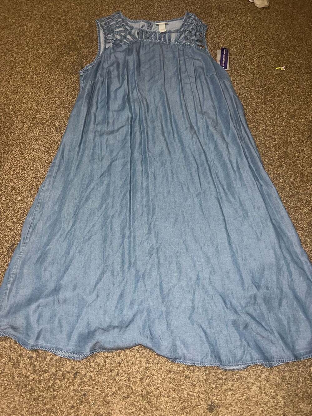 Catherines Plus 2X Sleeveless Lyocell Chambray Maxi Dress with Lattice Detail